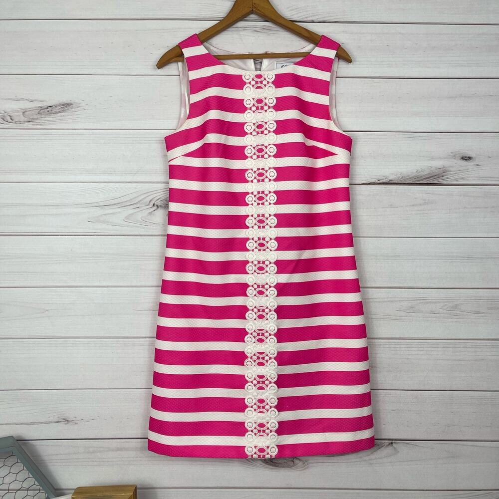 J Howard‎ Womens Pink White Stripe Sleeveless Embroidery Shift Dress SZ 6